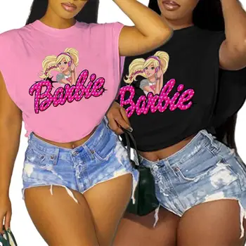 Seksualus Kawaii Barbie Rankovių Tees Vasaros Mados Ponios Anime T-Shirt Ladies Y2K Visas Rungtynes, Sporto Trumpas Trumpas Rankovėmis Viršų Dovanos Nuotrauka