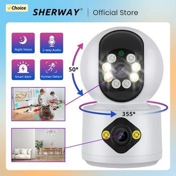 SHERWAY Patalpų Kamera, Wifi Smart Belaidžio Kūdikių Monitoriai Dvigubo Objektyvo IP Kamera Full HD 2K Pet Stebėti Naktinio Matymo Home Security Nuotrauka