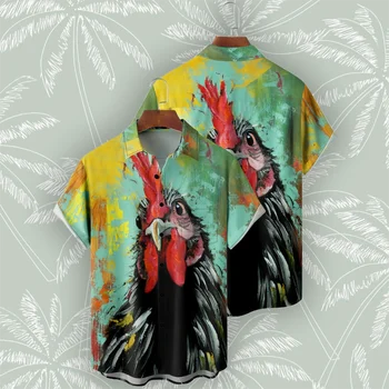2023 vyriški Marškiniai Vasaros trumpomis Rankovėmis Negabaritinių 5XL Mados Kung Fu Vištienos 3D Spausdinimo Marškinėliai Vyrams Atsitiktinis Paplūdimio Viršuje Tee Havajų Nuotrauka