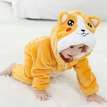 Gyvūnų Vaikai Kigurumi Baby Dog Pijama Infantil Rompers Orange Žiemą Šiltas Naujagimių Jumpsuit už Bamblys Berniukams, Mergaitėms, Vaikams, Pijama Nuotrauka