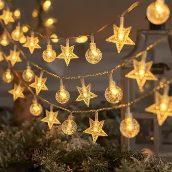 LED Dangaus Žvaigždžių Šviesos Eilutės Lauko Kempingas Naktį turgaus Prekystalio Mirksi Šviesos Eilutę Star Snaigės Kalėdų Eglutė Briedžių Apdaila Nuotrauka