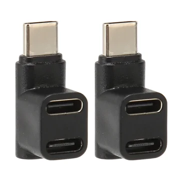 2vnt 1, 2 USB C 3.1 90 Laipsnių Kampu Adapteris 10Gbps USB 3.1 C Tipo Vyras į USBC 3.1 USB C2.0 Dual Moterų stačiu Kampu karšto pardavimo Nuotrauka