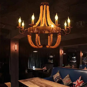 Pramonės liustra Derliaus Loft Retro Asmenybė, kanapių virvė šviesos gyvenamasis kambarys miegamasis Restoranas, kambario dizainas Apšvietimo Nuotrauka