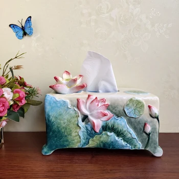 Kinų keramikos lotus audinių langelį Europos lengvųjų prabanga kambarį kavos stalo dekoravimas popieriaus langelį, restoranas servetėlių laikiklis Nuotrauka