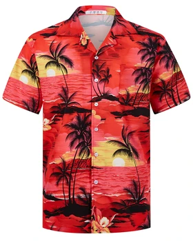 Vasaros Mados Mens Havajų Marškinėliai trumpomis Rankovėmis Mygtuką, Kokoso Medžio Spausdinti Atsitiktinis Paplūdimio 
