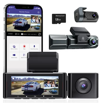 AZDOME M550 Brūkšnys Cam 3 Kanalo Automobilių DVR 4K+1080P Auto Video Kamera, Built-in WiFi GPS su 64GB/128GB SD Kortelę infraraudonųjų SPINDULIŲ Naktinio Matymo Nuotrauka