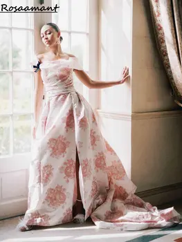 Spalvingas Nuo Peties Aukštos Split-Line Vestuvių Suknelės, Gėlių Spausdinti Klostyti Vestuvinės Suknelės Vestidos De Novia Nuotrauka
