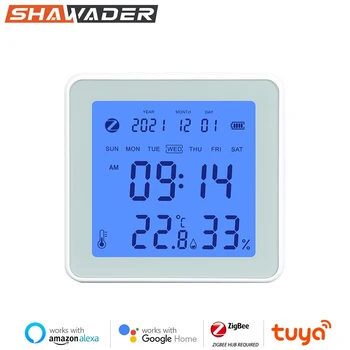 Shawader Zigbee Tuya Smart Temperatūros ir Drėgmės Jutiklis Patalpų Drėgmėmačiu Termometras LCD Ekranas Wok su Alexa 