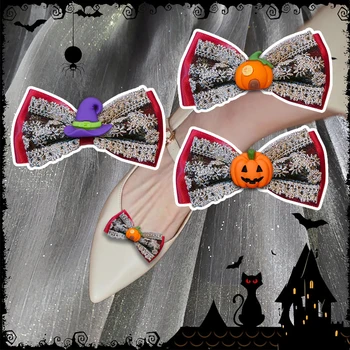2 Vnt PASIDARYK pats Nėrinių Lankas Bato Įrašus Moliūgų House Lantern Batų Embellishment Nuimamas Batų Sagtis Halloween Party Apdaila Nuotrauka