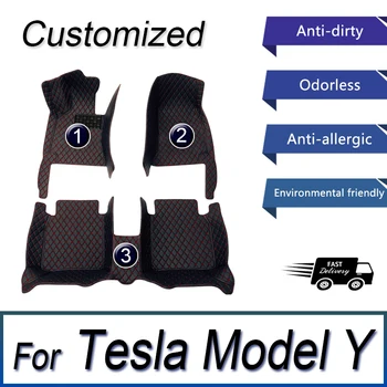 Automobilio Grindų Kilimėliai Tesla Model Y 7 Sėdynės 2020 2021 2022 2023 Odos Kilimėlis Auto Interjero Dalis Grindų Padas Kilimas Kilimas Automobilių Reikmenys Nuotrauka