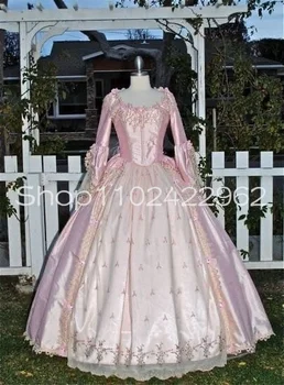 Marie Antoinette 18 A. Prom Proga Suknelės su ilgomis Rankovėmis Pearl Pink Victorian Lace-up Korsetas Cosplay Vakare Gown Nuotrauka