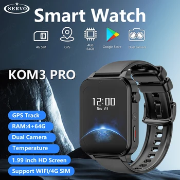 KOM3 PRO 1.99 colių Jutiklinį Ekraną 4G Smart Watch Vyrų Sim Kortelės, 4GB 64GB Dual Camera 1000mAh Žiūrėti Telefonas WIFI GPS Smartwatch 2023 KARŠTO Nuotrauka
